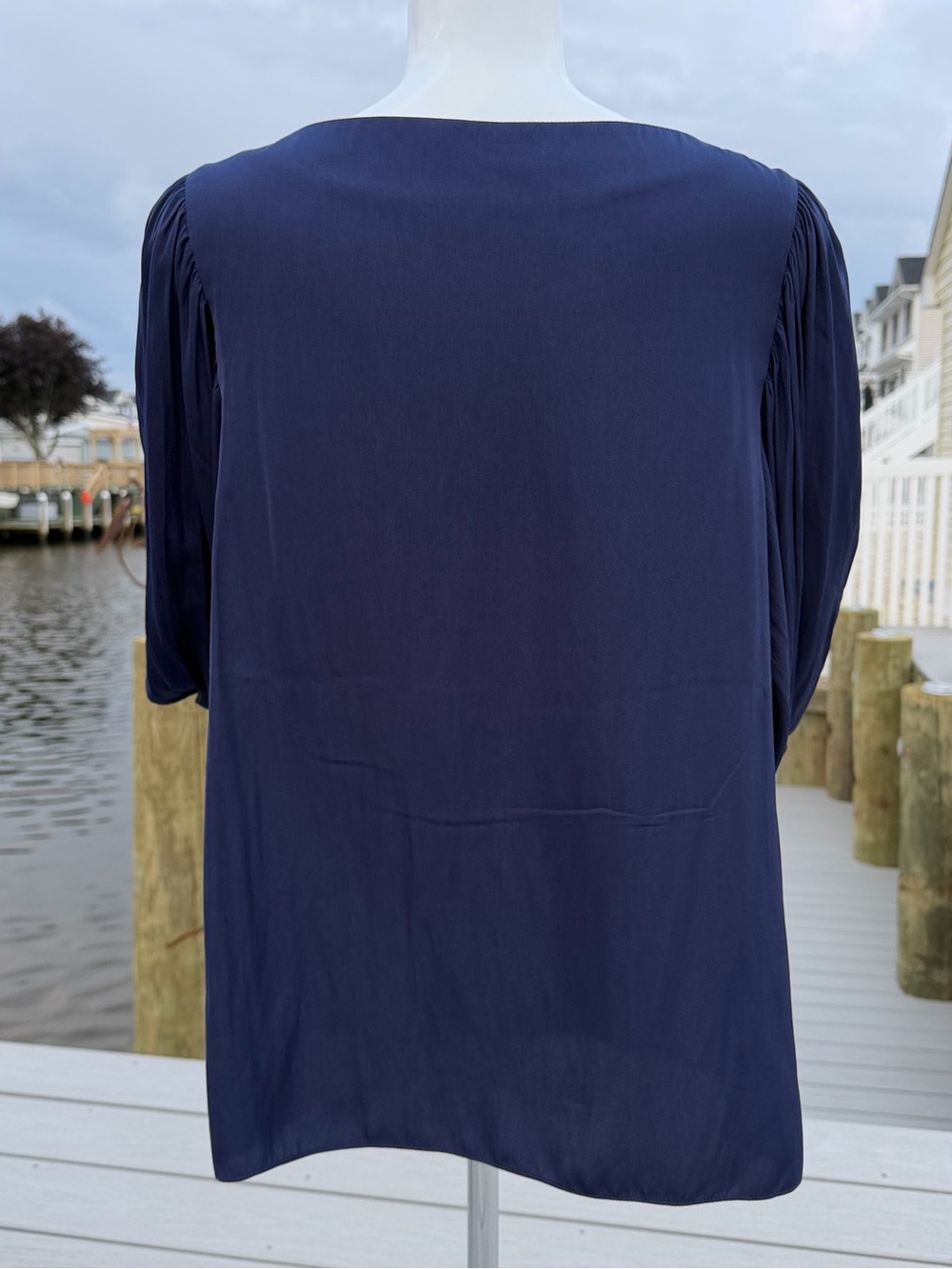 Lilly Pulitzer Navy Blue Puff Sleeve Blouse - Picture 2 of 9